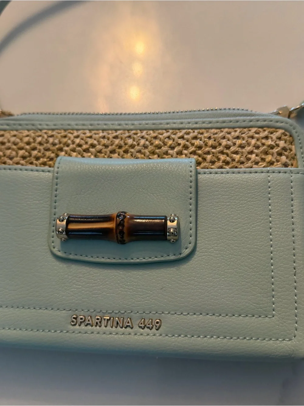 Spartina 449 Mint Green Straw-Trim Crossbody Wallet Bag